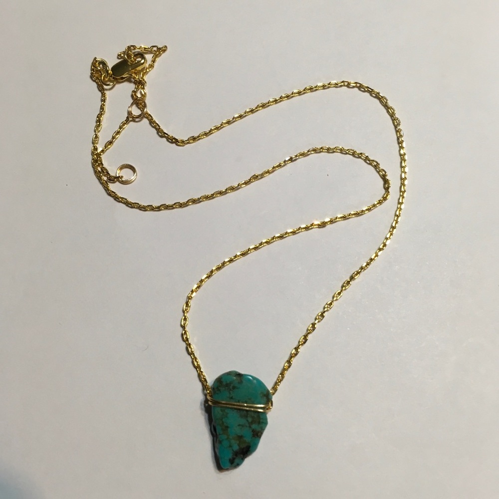 18k Gold Plated Chain W/ Natural Turquoise - Picture 2 of 7